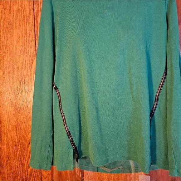 Rafaella Green Cowl‑Neck Sweater Large | Cozy Pullover w/ Faux Leather Zip - Picture 6 of 11